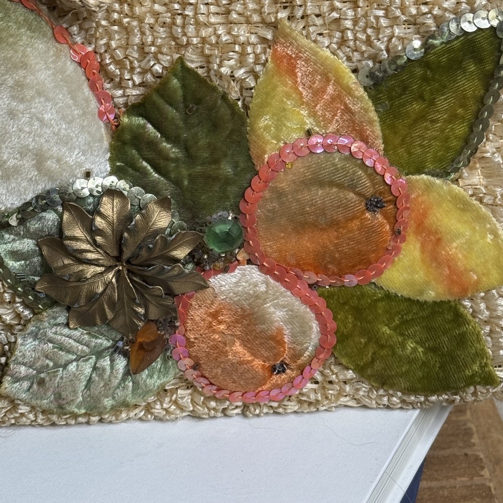 Vtg 1950s Straw Purse W/ shells, flowers & Fruit Summer Handbag Made In Japan - Picture 4 of 9